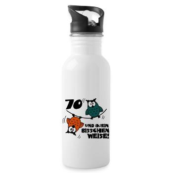 Geburtstag 70 und kein bisschen Weise, Eulen - Trinkflasche mit integriertem Trinkhalm - Weiß - Rechts