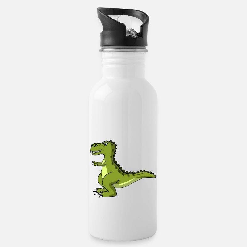 T Rex Dino Dinosaurier - Trinkflasche mit integriertem Trinkhalm - Weiß