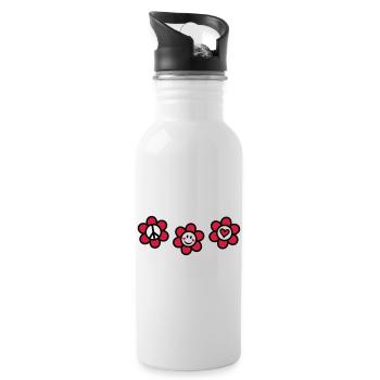 Peace Love Happy Frieden Sommer Festival - Trinkflasche mit integriertem Trinkhalm - Weiß - Rechts