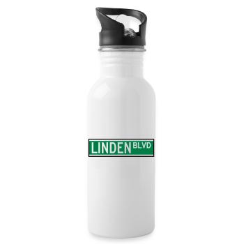 LINDEN BLVD SIGN - Water bottle with straw - white - Right