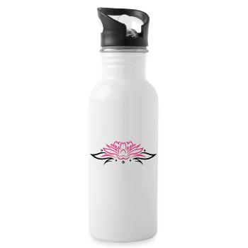 Lotus, Lotusblüte mit Blättern - Trinkflasche mit integriertem Trinkhalm - Weiß - Rechts