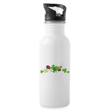 Four leaf clover design. New years eve party. - Water bottle with straw - white - Right