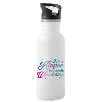 Klapse hat Wandertag - Trinkflasche mit integriertem Trinkhalm - Weiß - Rechts
