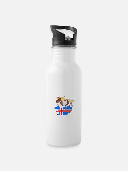 Icelandic pony Kjarkur - Water bottle with straw - white