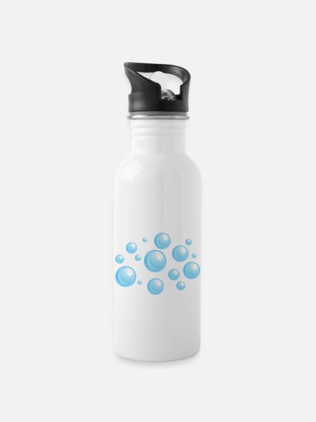 Luftblasen Blau - Trinkflasche mit integriertem Trinkhalm - Weiß