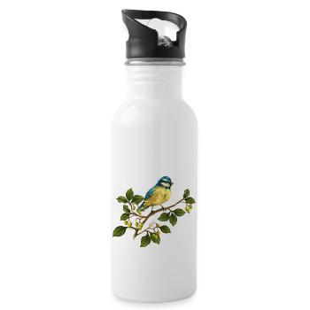 Bunter Vogel - Trinkflasche mit integriertem Trinkhalm - Weiß - Rechts