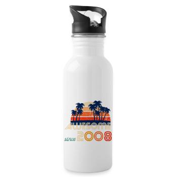 Awesome since 2008 gift idea - Water bottle with straw - white - Right