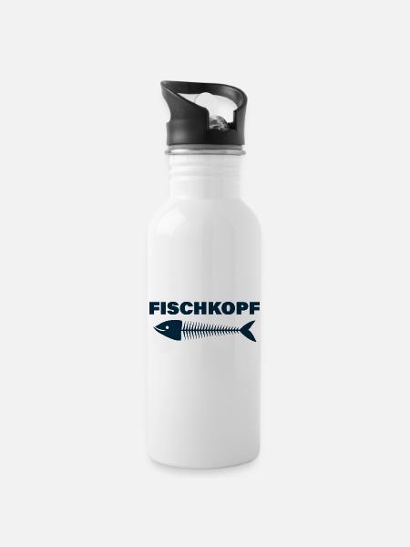 FISCHKOPF - Trinkflasche mit integriertem Trinkhalm - Weiß