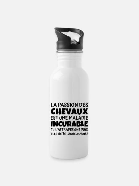 passion des chevaux - cadeau humour passion cheval - Gourde avec paille intégrée - blanc