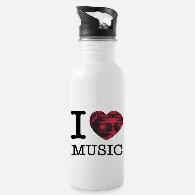 I Love Music - Trinkflasche mit integriertem Trinkhalm - Weiß