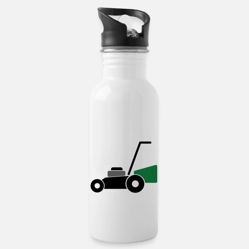 Rasenmäher - Trinkflasche mit integriertem Trinkhalm - Weiß