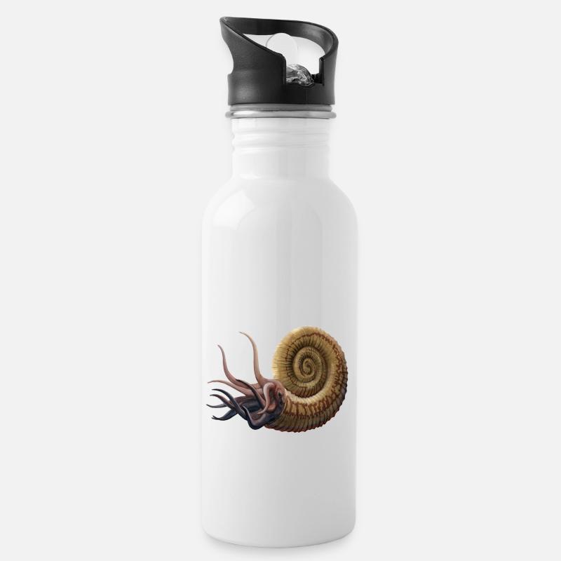 Ammoniten - Trinkflasche mit integriertem Trinkhalm - Weiß