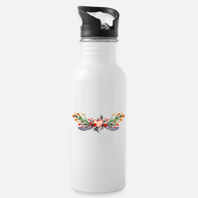 Blumen - Trinkflasche mit integriertem Trinkhalm - Weiß