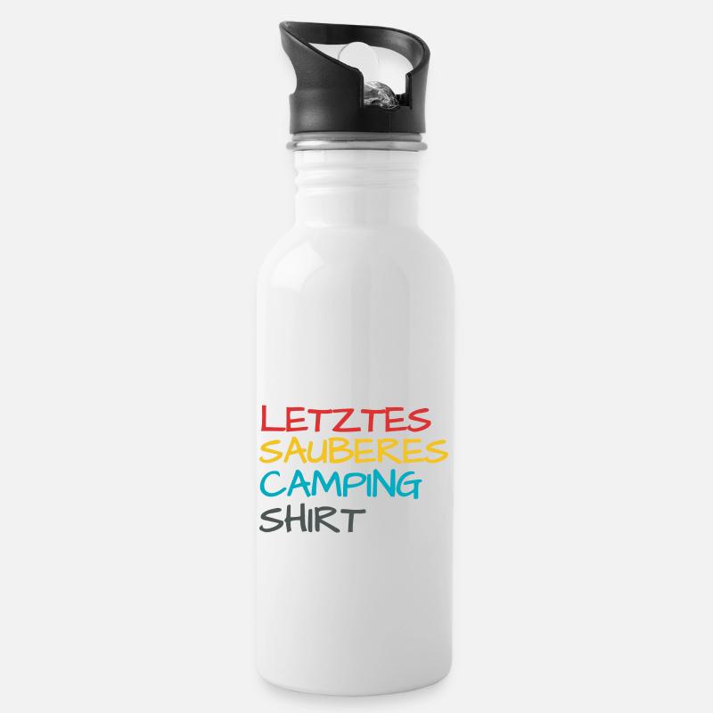Lustiger Camper Camping Spruch - Trinkflasche mit integriertem Trinkhalm - Weiß