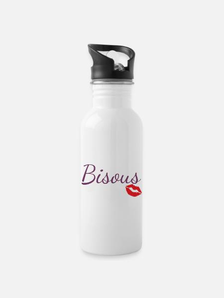 Bisous - Gourde avec paille intégrée - blanc