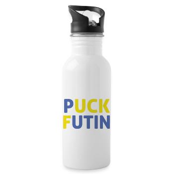 I Stand With Ukraine Puck Futin support Ukraine - Water bottle with straw - white - Right