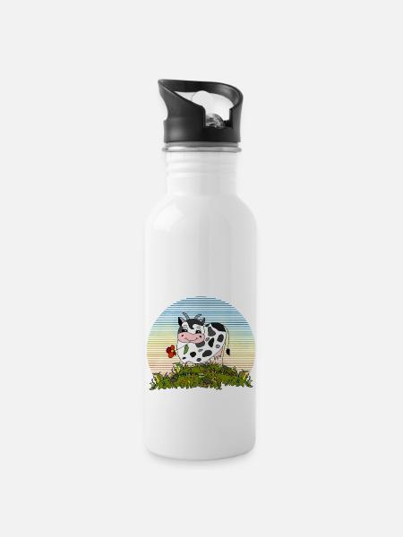 Kuh - Trinkflasche mit integriertem Trinkhalm - Weiß