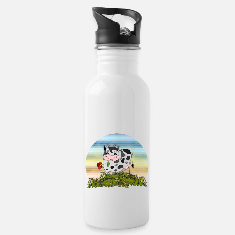 Kuh - Trinkflasche mit integriertem Trinkhalm - Weiß