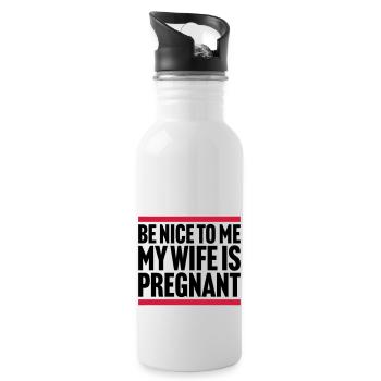 my wife is pregnant - Trinkflasche mit integriertem Trinkhalm - Weiß - Rechts