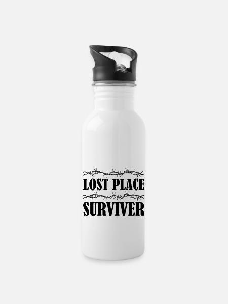 Lost Place Urbexer Urban Geschenkidee - Trinkflasche mit integriertem Trinkhalm - Weiß