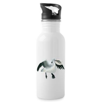 Lustiger Graupelikan - Trinkflasche mit integriertem Trinkhalm - Weiß - Rechts