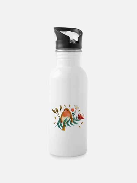 Vogel Roodborst Robin Oiseau - Gourde avec paille intégrée - blanc