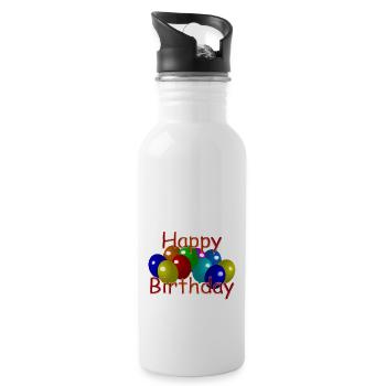 happy birthday - Trinkflasche mit integriertem Trinkhalm - Weiß - Rechts