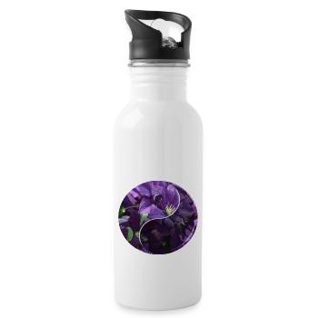 Flowers yin yang - Water bottle with straw - white - Right