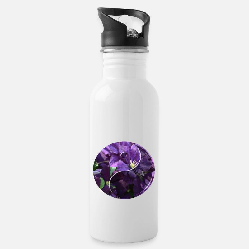 Flowers yin yang - Water bottle with straw - white