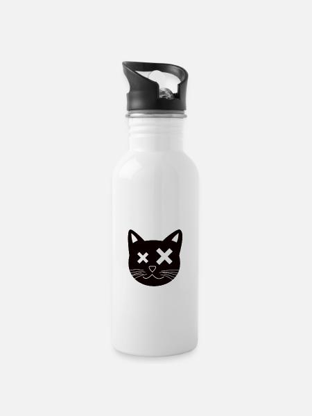 crazy cat - Water bottle with straw - white