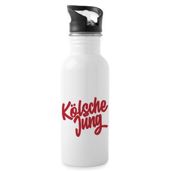 Kölsche jung, Stolz auf Köln - Trinkflasche mit integriertem Trinkhalm - Weiß - Rechts