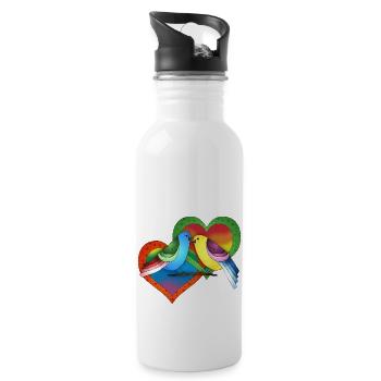 Vögel - Trinkflasche mit integriertem Trinkhalm - Weiß - Rechts