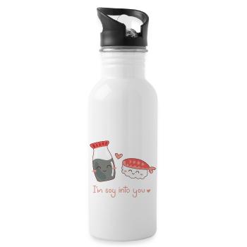 Sushi Soy Sauce Love Valentine's Day Couple Prawn - Water bottle with straw - white - Right