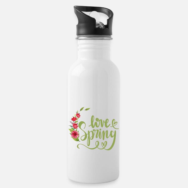 Liebe den Frühling - Trinkflasche mit integriertem Trinkhalm - Weiß