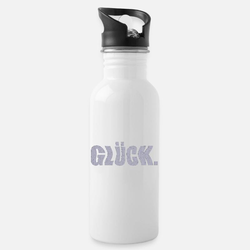 glück - Trinkflasche mit integriertem Trinkhalm - Weiß