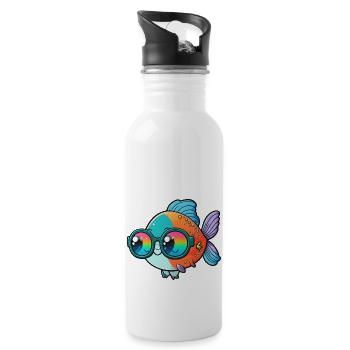 Kawaii Mignon Heureux Poisson Coloré Avec Lunettes De Soleil - Gourde avec paille intégrée - blanc - Droite