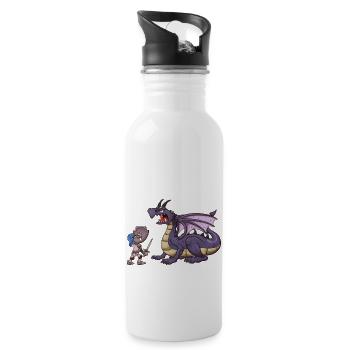 Ritter VS Drache - Trinkflasche mit integriertem Trinkhalm - Weiß - Rechts
