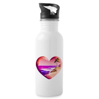 beach palm tree sun summer vacation island palm trees - Water bottle with straw - white - Right