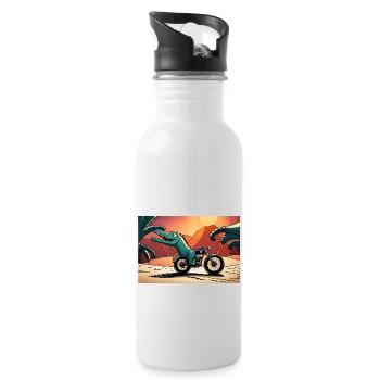Dino aufm Bike - Trinkflasche mit integriertem Trinkhalm - Weiß - Rechts