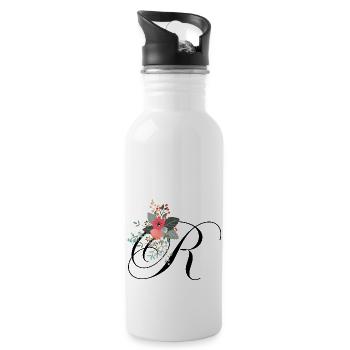 Letter r flowery - Water bottle with straw - white - Right