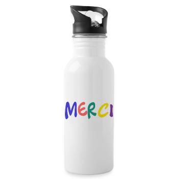 MERCI. THANKS. THANK YOU. ANNIVERSAIRE. NAISSANCE. - Gourde avec paille intégrée - blanc - Droite