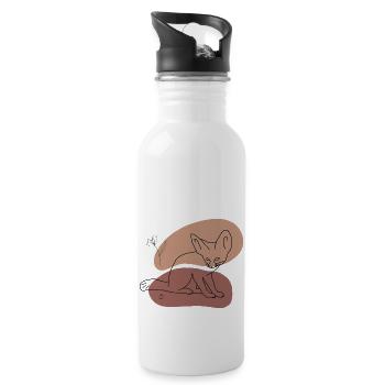 "Fennek", Boho Line Art Design, Series "Desert" - Water bottle with straw - white - Right