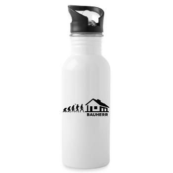 Evolution - Bauherr - Haus - bauen - EFH - Trinkflasche mit integriertem Trinkhalm - Weiß - Rechts
