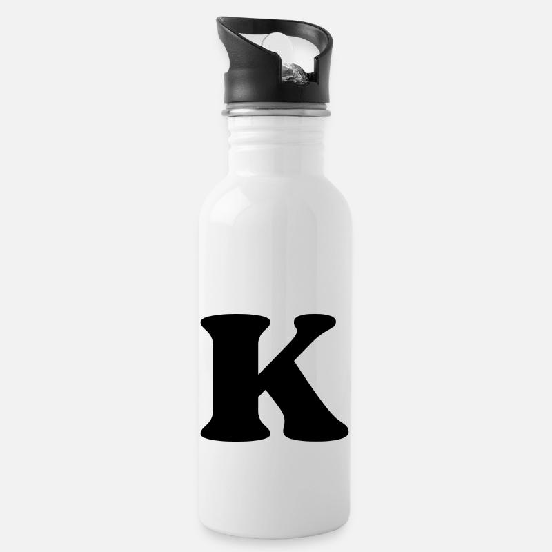Buchstabe k - Trinkflasche mit integriertem Trinkhalm - Weiß