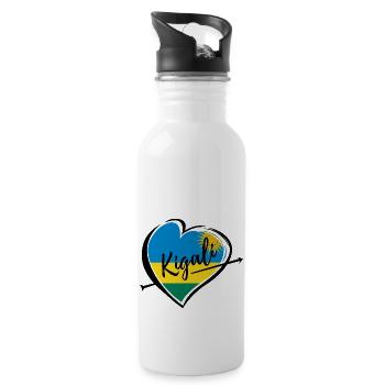Kigali Herz Hauptstadt Ruanda Flagge Geschenk - Trinkflasche mit integriertem Trinkhalm - Weiß - Rechts