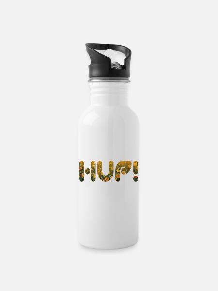 HUP in the flower field - Water bottle with straw - white