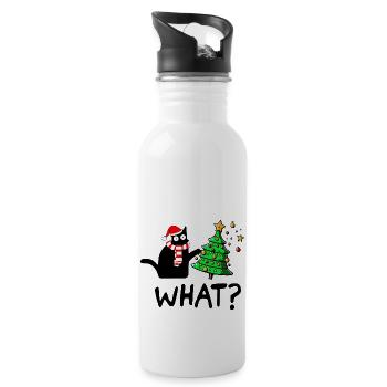 Freche Katze Weihnachtsbaum Katzenmama Geschenk - Trinkflasche mit integriertem Trinkhalm - Weiß - Rechts