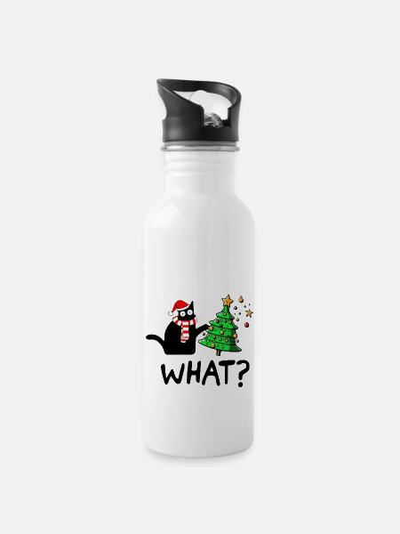 Freche Katze Weihnachtsbaum Katzenmama Geschenk - Trinkflasche mit integriertem Trinkhalm - Weiß
