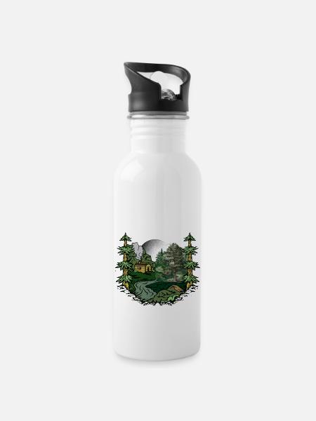 Forêt, Cabane, Nature, Habitant De La Forêt, Amoureux De La Nature - Gourde avec paille intégrée - blanc