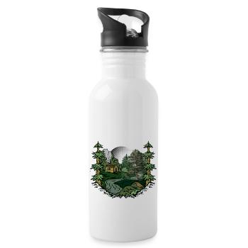 forest, hut, nature, forest dweller, nature lover, alpine pasture - Water bottle with straw - white - Right